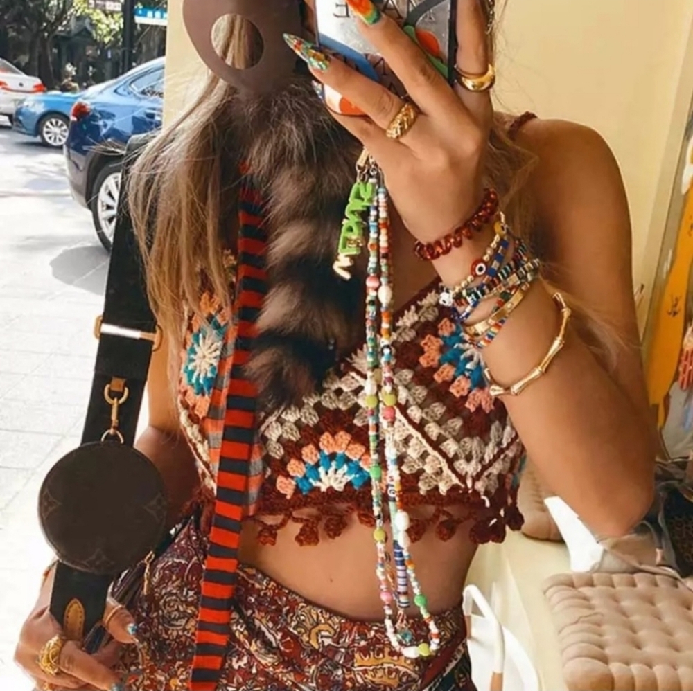Colorful Crochet Festival Crop Top- One Size